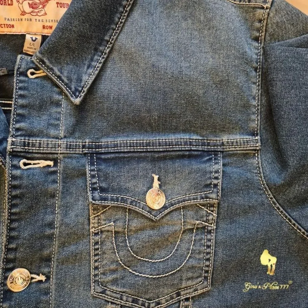 NWT True Religion Men’s Jesse SN Trucker Denim Jean Jacket Medium Flake, Size L